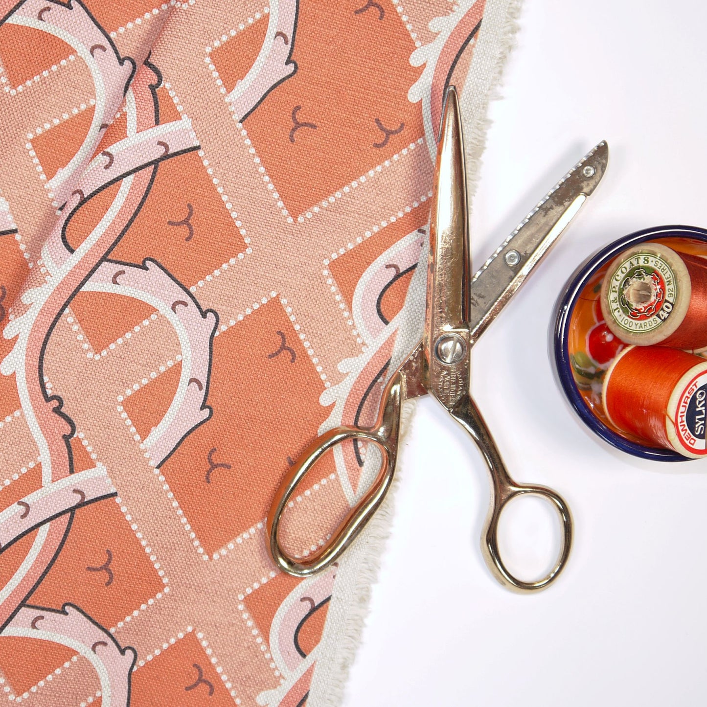 Coral Trellis fabric sample - digital print