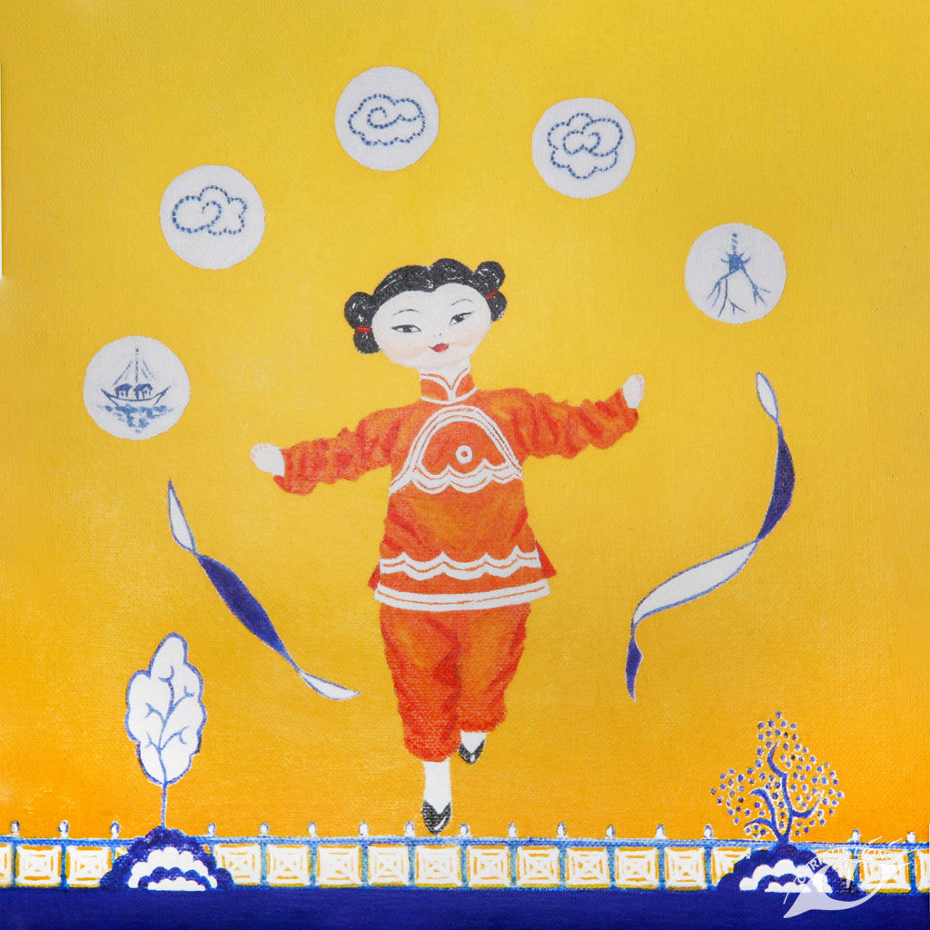 Juggling acrobat doll - Giclee art print