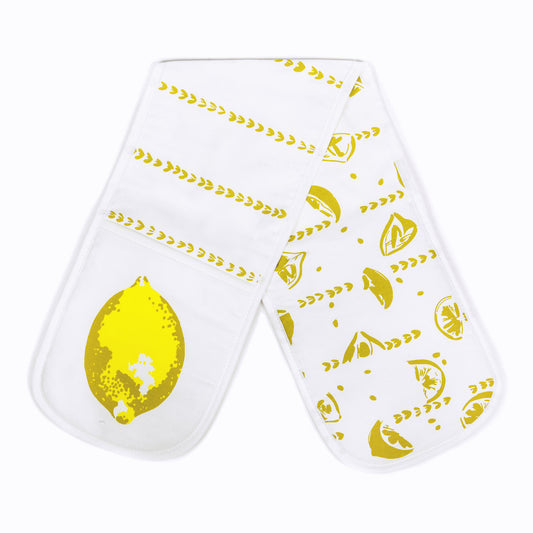 Chartreuse Lemons double oven glove - screen printed