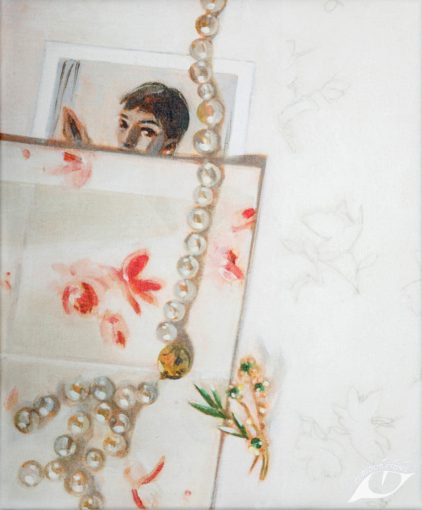 Audrey Hepburn with pearl necklace - Giclee art print