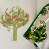 Double oven glove artichoke and fennel combo: screen printed panama cotton drill. Designed by Curious Lions and made in the UK.