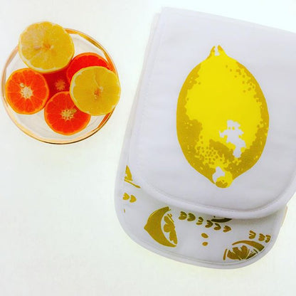 Chartreuse Lemons double oven glove - screen printed