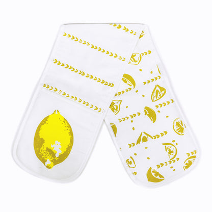 Chartreuse Lemons double oven glove - screen printed