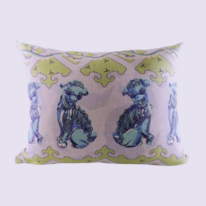 Blue foo dog print cushion